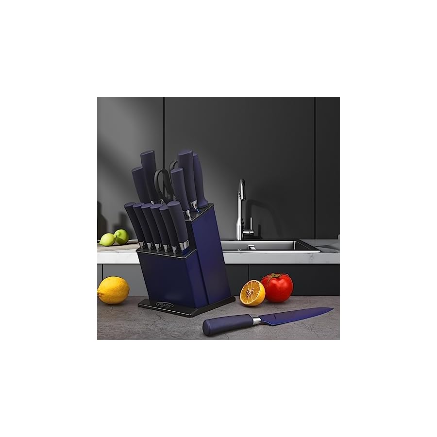 Knife-Set-Kitchen-Non-Stick-Knives-Set-with-Block-Thick-Blade-Cutlery-Knife-Block-Sets-with-Sharpener-6pcs-Steak-Knife-Shears-Chef-Sharp-Quality-Aluminum-Alloy-Block-Blue-Handle-and-Blade Knife Set, Kitchen Non Stick Knives Set with Block Thick Blade Cutlery Knife Block Sets with Sharpener 6pcs Steak Knife Shears Chef Sharp Quality Aluminum Alloy Block Blue Handle and Blade