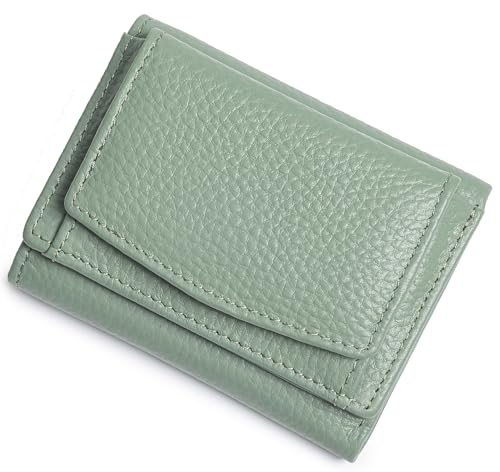 Image of Small Wallet Women Genuine Leather RFID Blocking Trifold Tiny Wallets with Snap Coin Pouch 7 Card Solts