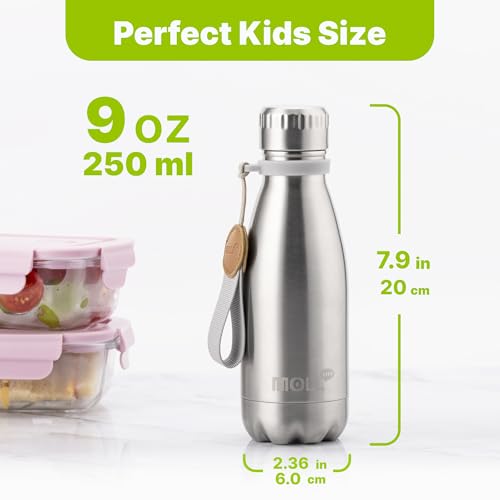 Image of 9 oz Water Bottle for Kids-Stainless Steel Vacuum Insulated Sports Flask Leak Proof Small Water Bottles for School (Silver)