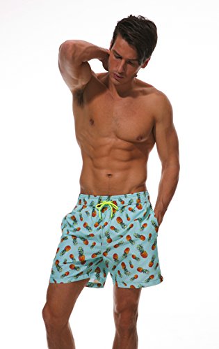 Silkworld Men's Swim Trunks Waterproof Bathing Suit Quick Dry Shorts With Pockets,0714_Pineapple,Small #TOP3