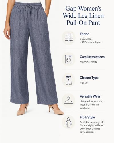 Image of Gap Womens Wide Leg Linen Pull on Pant