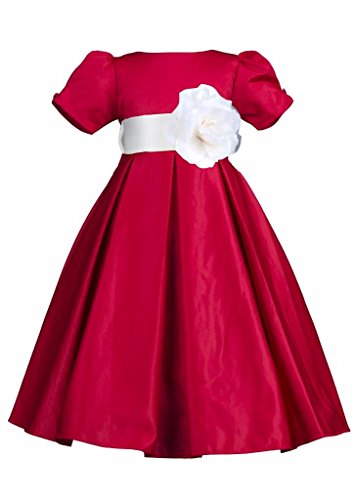 Pink Promise Girl's Apple Red Holiday Wedding Pleated Satin Short- Sleeve Flower Girl Dress2