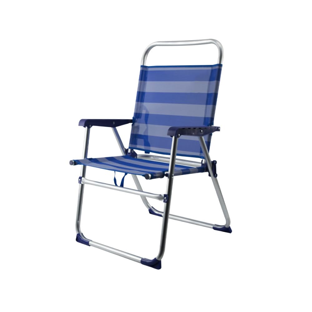 Mediawave Store - Sedia Sdraio Spiaggina Relax in Alluminio e Textilene. Prendisole Richiudibile e Leggero Ideale per Mare, Spiaggia e Giardino (Blu a righe)