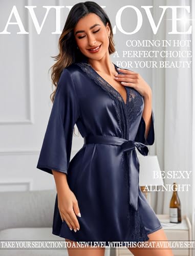 Image of Avidlove Women's Kimono Robe Short Satin Pure Short Silky Robes