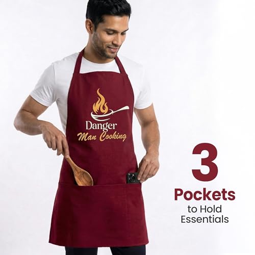 Image of Yellow Weaves Cotton Canvas Printed Kitchen Apron with Large Pockets, Cooking Apron for Men & Women, Durable Chef Apron for Cooking, Barista, Restaurant, Cafe Kitchen Apron