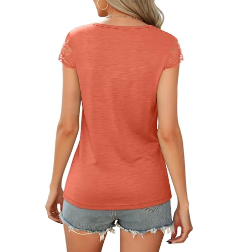 Image of Womens Tops V Neck Short Sleeve T Shirts Womens Summer Tops Casual Soft Basic Lace Tops Spring Summer Tees Clothes 2026