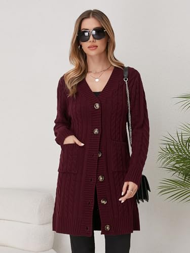 Image of Womens Cardigan Sweaters Cable Knit Sweater 2026 Fall Winter Chunky Open Front Button Down Coats with Pockets