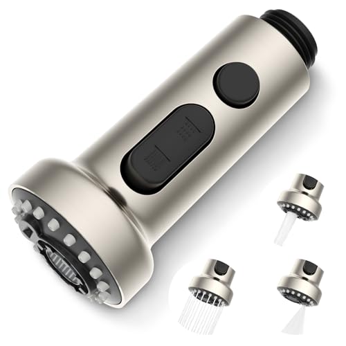 Hibbent 3 Modes Tête Robinet de Cuisine Remplacement, Douchette Rétractable en Acier Inoxydable Pur pour Mitigeur Universel G1/2, Pivotant à 360°, Filetage Mâle-Nickel Brossé.