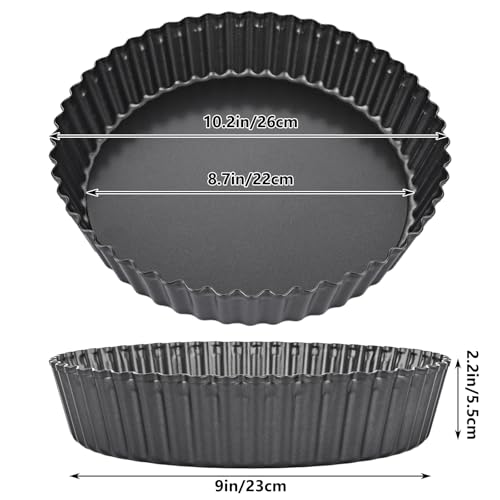 2Pcs Deep Quiche Tins with Loose Base, 26cm 10" Non Stick Tart Tins Fluted Flan Tin with Loose Bottom, Carbon Steel 5.5cm Deep Pie Pan Quiche Dish for Baking, Black - Image 3