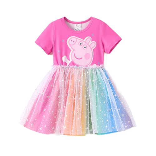 Peppa Pig Toddler Girls Dress for Summer Short Sleeve Stars Decoration Tutu Dresses for Birthday Party Tulle Princess Dress ROSEO Little Girls Size 3-4T