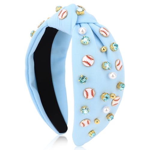 BAHABY Women's Crystal Baseball Headband Blue