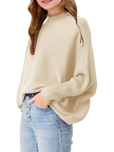 Girls Oversized Pullover Sweater Kids Fashion Batwing Long Sleeve Ribbed Knit Fall Tops2