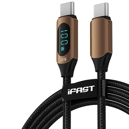 Image of iFAST Digital Display 100W Type-C to Type-C Fast Charging Cable | 480Mbps Data Transfer Speed | Compatible With MacBook, iPad, Galaxy, Pixel, Switch (2 Metre, Brown)