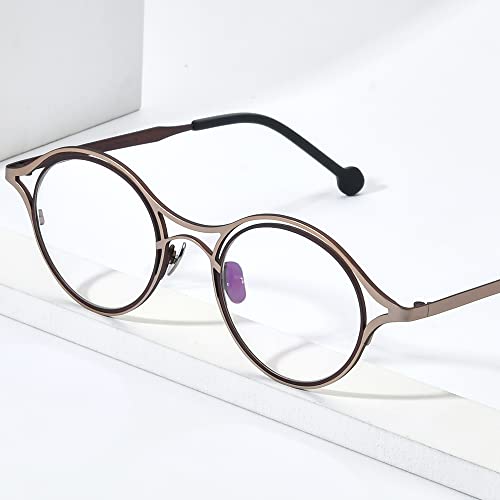 Image of FONEX Colorful Pure Titanium Glasses Frame Women Retro Round Eyeglasses