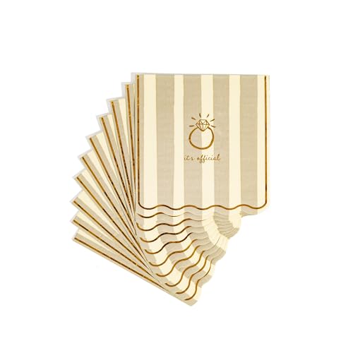 Cocktail Scalloped Napkins for Bridal Showers Taupe/Cream Stripes 40pcs