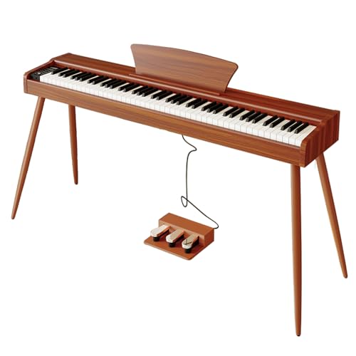 Digital Piano 88 Key Fully Weighted Keyboard Hammer,Full-size Electric Piano for Beginners, with Sheet Music Stand, Triple Pedal, Supports USB-MIDI Connecting (Wood Grain Brown)
