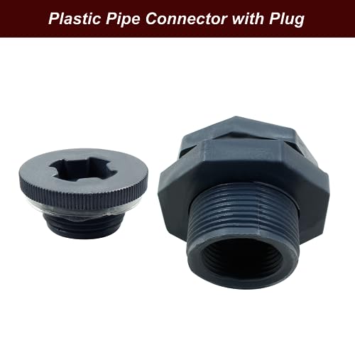 Image of 2pcs 1 Inch NPT1 PVC Bulkhead Fitting with Plugs | Plastic Water Tank Connector, Threaded Thru-Bulk Pipe Fittings, For Rain Barrels, Aquariums, Bucket, Hose Adapter
