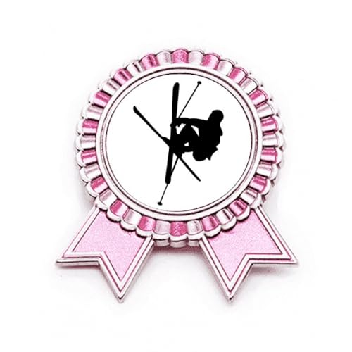 Broche de ski rose d'éducation physique en métal M pour personnaliser un sac de sport