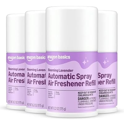 Amazon Basics Automatic Spray Air Freshener Refill, Blooming Lavender, 6.2 Ounce, Fits Most Glade and Air Wick Dispensers, Pack of 4