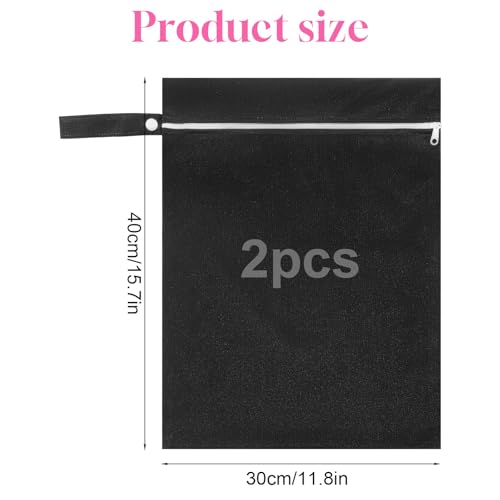 DOPENSPI 2 Stück Wasserdichter Wet Bag, 40x30 cm Wiederverwendbarer Wasserdichte Dreckwäsche Beutel Reise Nasssack mit Reißverschluss für Badeanzüge Strandtücher Windeln(2 Schwarz)