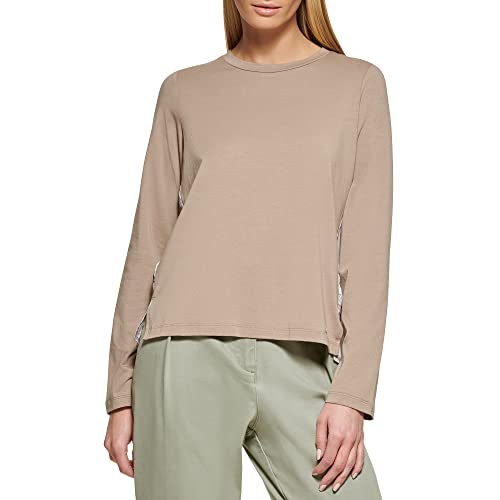 Image of DKNY Women's Long Sleeve Mixed Media Crewneck Sportswear Top