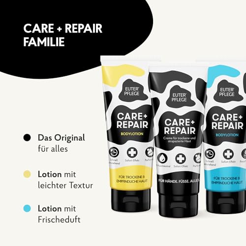 EUTERPFLEGE Care + Repair Creme, 200ml, intensive Pflege für trockene Haut, Feuchtigkeitscreme für Hand und Körper, parfümfrei, Allergiker geeignet