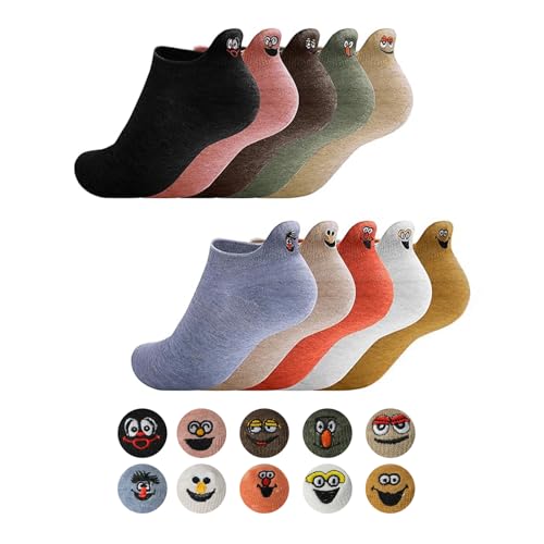 HAGOT 10 Paires Chaussettes Femme 36-42, Chaussettes Rigolotes Femme, Socquettes Basses Motif pour Femmes et Filles Fantaisie, Coton