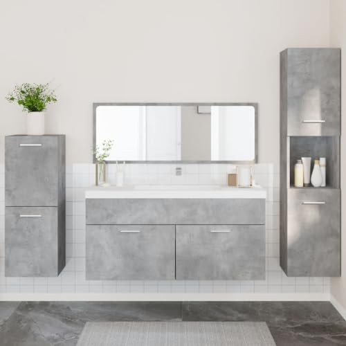 Juroupi Juego Muebles de baño 4 pzas Muebles baño Conjunto Muebles de baño Muebles auxiliares de baño Madera contrachapada Gris hormigón - 3308524