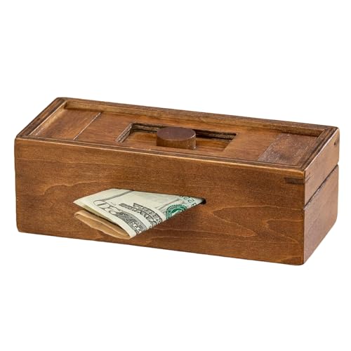 Product Image of the Bits and Pieces Secret Money Puzzle Box - Stash Your Cash Money Holder - Wooden Brain Teaser - Wooden Secret Hidden Compartment (Single Knob Puzzle Box)