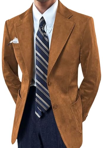 Men's Suede Jacket 2-Button Slim Fit Suit Blazer for Wedding Prom Dinner
