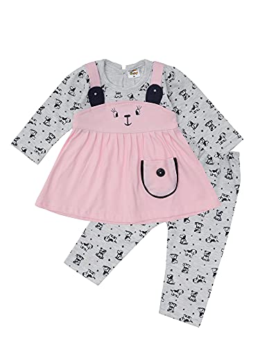 NammaBaby Premium Baby Girls Full Sleeves Tees with Pant Baby Girl’s Cotton Frock Top With Leggings, Frill Bunny Doll Pack of 1