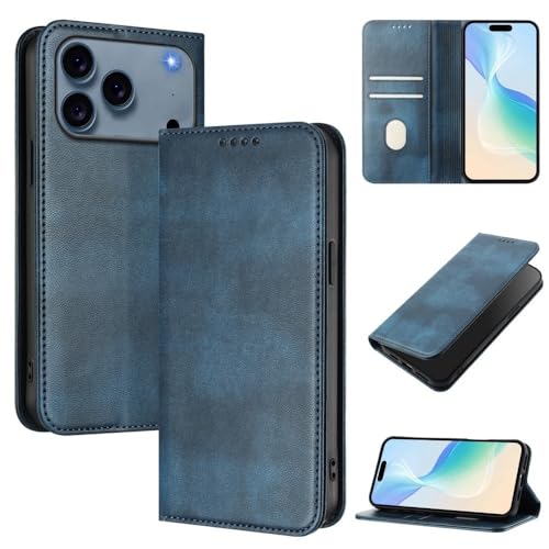 Étui en cuir iPhone 17 Air bleu marine portefeuille chic et rétro