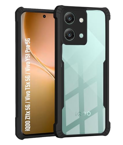 Image of Polycarbonate Crystal Clear Back Cover for iQOO Z11X 5G / Vivo T5X 5G | 360 Degree Protection | Shock Proof Design | Transparent Back Cover for iQOO Z11X 5G / Vivo T5X 5G - Black Bumper