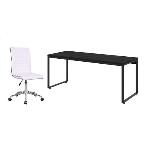 Conjunto de Mesa Kuadra Preta com Cadeira de Escritório Secretária Giratória Marilyn Branca