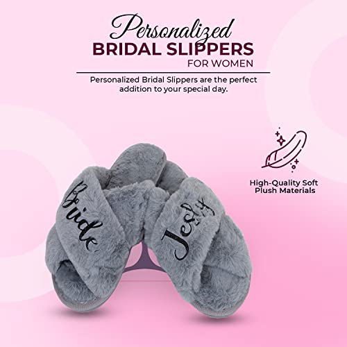 Personalized Passion Fluffy Bridal Slippers - Custom Name Open-Toe Bride Squad Slippers - Cozy & Furry House Shoes for Women - Plush Slides for Bridesmaids, Sister, Mom, Girlfriend2