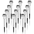 GIGALUMI Solar Lights Outdoor Waterproof, 12 Pack, Stainless Steel LED Solar Garden Lights for Patio, Lawn, Yard and Landscape, Cold White