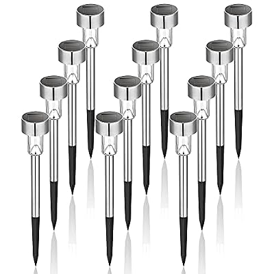 GIGALUMI Solar Lights Outdoor Waterproof, 12 Pack, Stainless Steel LED Solar Garden Lights for Patio, Lawn, Yard and Landscape, Cold White