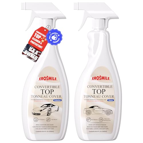 EROSMILE Convertible Top Cleaner and Protectant Kit Fabric Protector & Soft Top Protectant for Automotive Rag Tops Deep Cleaning Helps Protect Against Cracking 2-Piece Set 32 oz Total