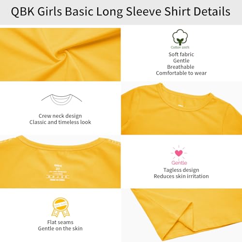 Image of 3T 4T 5T to 12 Years Girls Long Sleeve Shirts Kids Cotton T-Shirt Toddler Basic Crew Neck Top