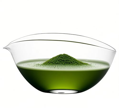 LamChyar Matcha Bowl with Spout, Lead-Free Glass Tea Bowl with Pour Spout 7 Oz, Japanese Style Chawan, Matcha Ceremony Accessories