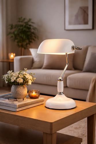 Image of HDC Artistica Modern Metal Table Lamp with Adjustable Arm & Dome Shade | Premium Matte White Finish Reading Lamp | Minimalist Nordic Desk Light for Study Room, Home Office & Living Room Decor