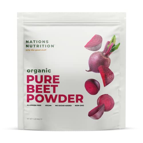 Nations Nutrition Organic Pure Beet Root Powder - Nitric Oxide Circulation Superfood, Supports Blood Pressure, Blood Flow & Heart Health - Increase Stamina & Natural Energy, 452g (30+ Servings)