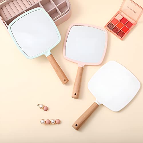 Image of Wood Handle Mirror Square 25x13 cm | Portable HD Grooming & Makeup Mirror | Eco‑Friendly Plastic Frame | Travel & Shaving Handy Mirror (1, Square)