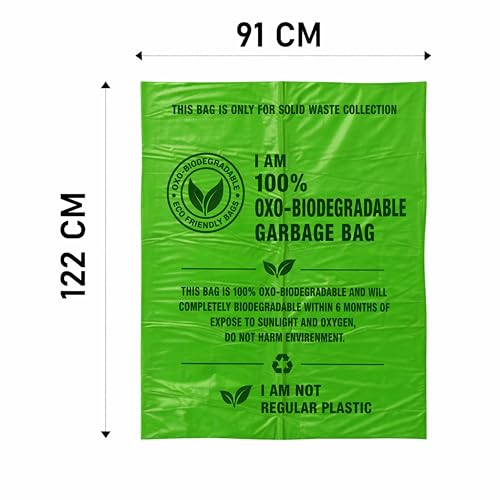 Image of Jumbo Garbage Bags | Heavy Duty (XXL) Size 36 X 48 Inches | Capacity 120 Liters | 91x122cm | Biodegradable Dustbin Bag, Trash Bag Green | strong & leak proof with Easy Tie-Thread (40 bags (Bio jumbo))