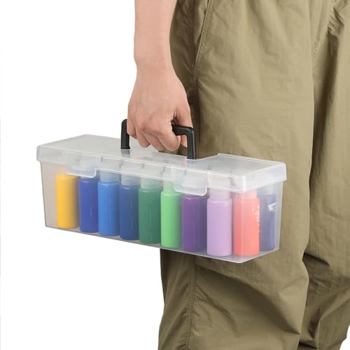Image of JUXYES Plastic Clear Acrylic Paint Storage Organizer Box with Handle, Transparent Craft Paint Bottles Container Case with Lock, Saving Box with Lid for 2 fl. oz Acrylic Paints