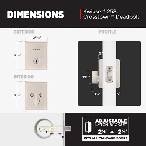 Kwikset Crosstown Deadbolt Lock, Satin Nickel, Rectangular Exterior Keyed Front Entry Door, Pick Resistant SmartKey Rekey Security, Single Cylinder Dead Bolt Door Lock, with Microban Protection by Kwikset - Image 3