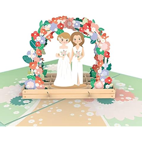 papercrush® Pop-Up Card Wedding Lesbian Bride and Groom [NEW!] - 3D Wedding Card for Woman & Wife, Wedding Gift for Women Couple, Gift Card as Congratulations for Wedding of Two Women Cover