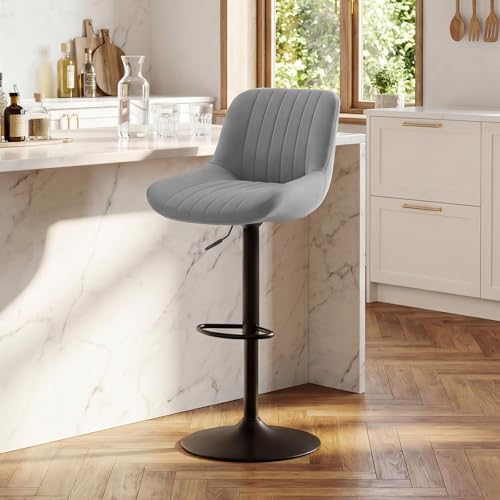 Image of Nalupatio Bar Stools Set of 1, Adjustable Modern Swivel Bar Stools with Backs, Counter Height Performance Fabric Island Chairs for Home Kitchen, Dark Grey