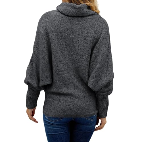 Womens Cowl Neck Sweater Lantern Long Sleeve Knit Tops Oversized Pullover Sweatshirts Tunic Tops Loose Jumper Tops3