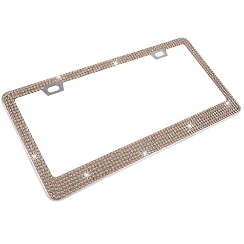 Fashion Handmade Us Universal Slim Gold Crystal License Plate Frames,Waterproof Bling License Plate Holder,Weather Proof Bling License Plate Cover For Women(1 Frame,Gold) #TOP2